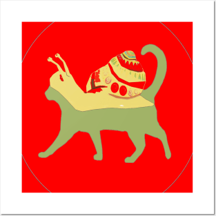 SNAIL CAT RED Posters and Art